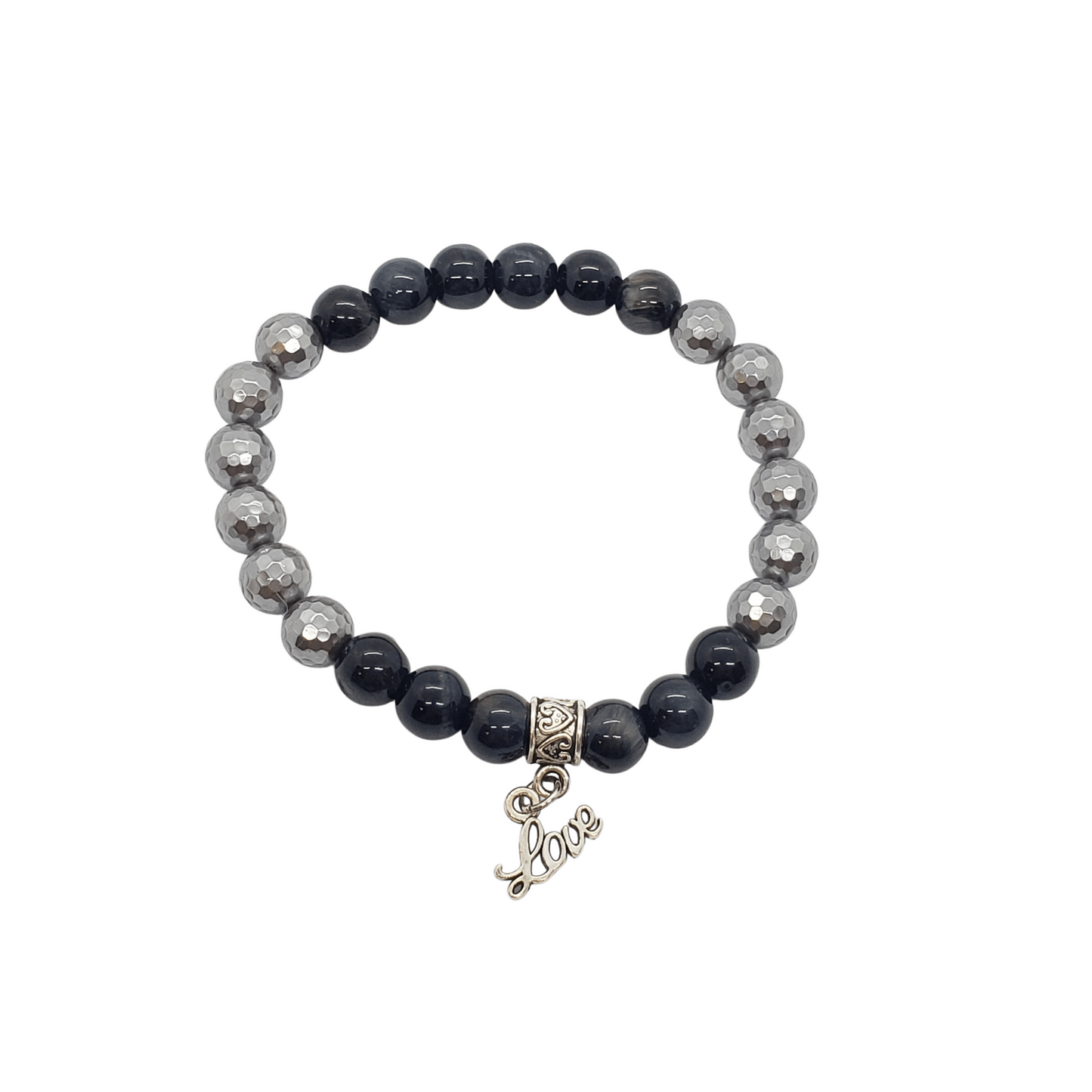 Black Silver Elastic Stretch Bracelet