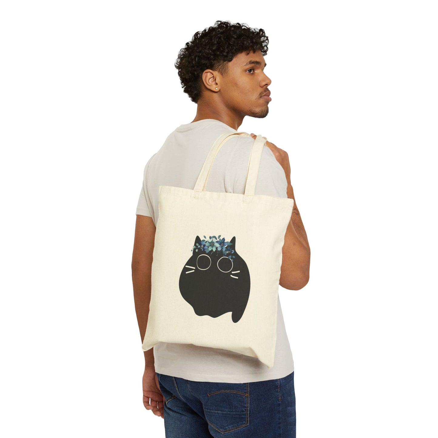 Floral Black Cat Tote Bag