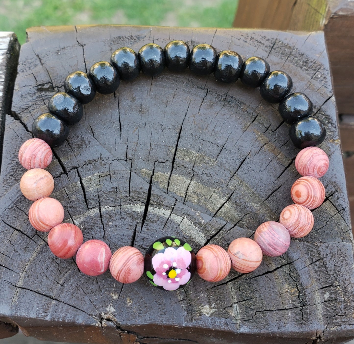 Pink Floral Elastic Stretch Bracelet