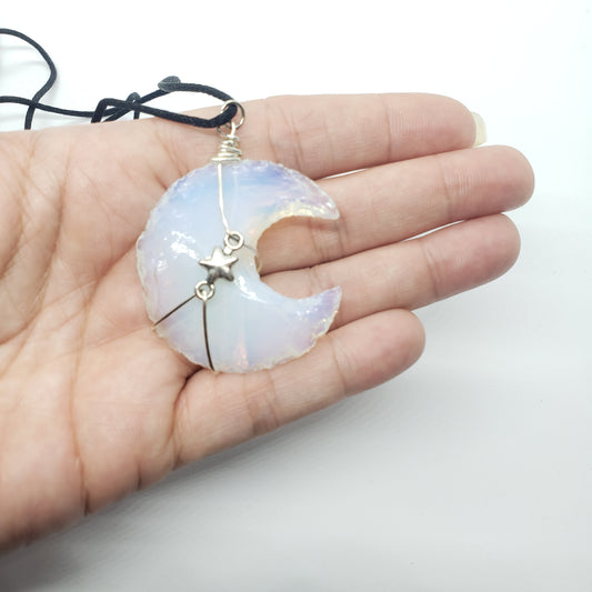 Opalite Crescent Moon & Stars Necklace