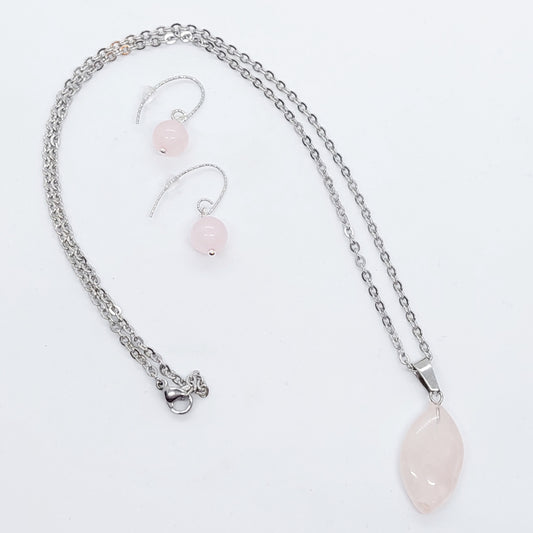 Rose Quartz Necklace Earring Set