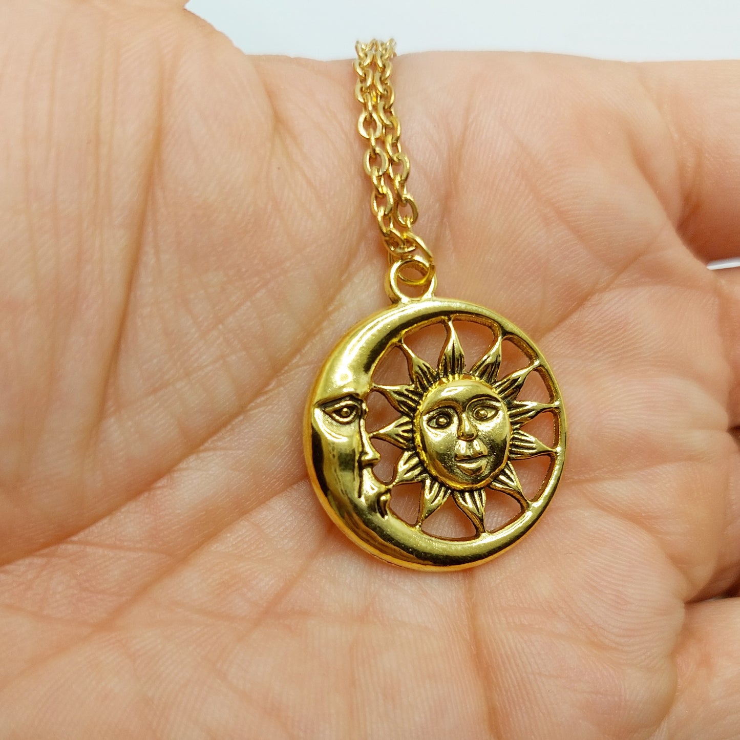 Gold Sun Crescent Charm Necklace