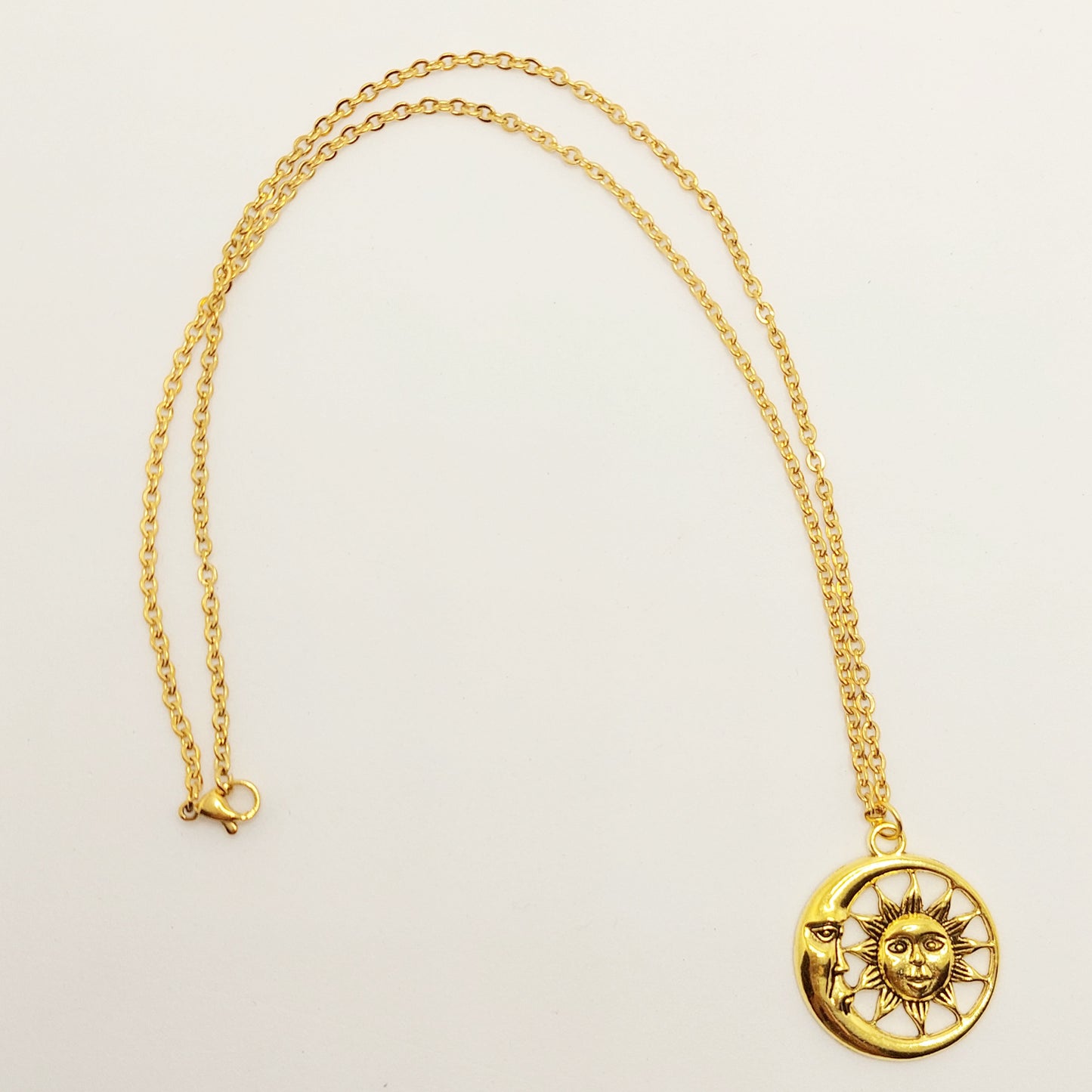 Gold Sun Crescent Charm Necklace