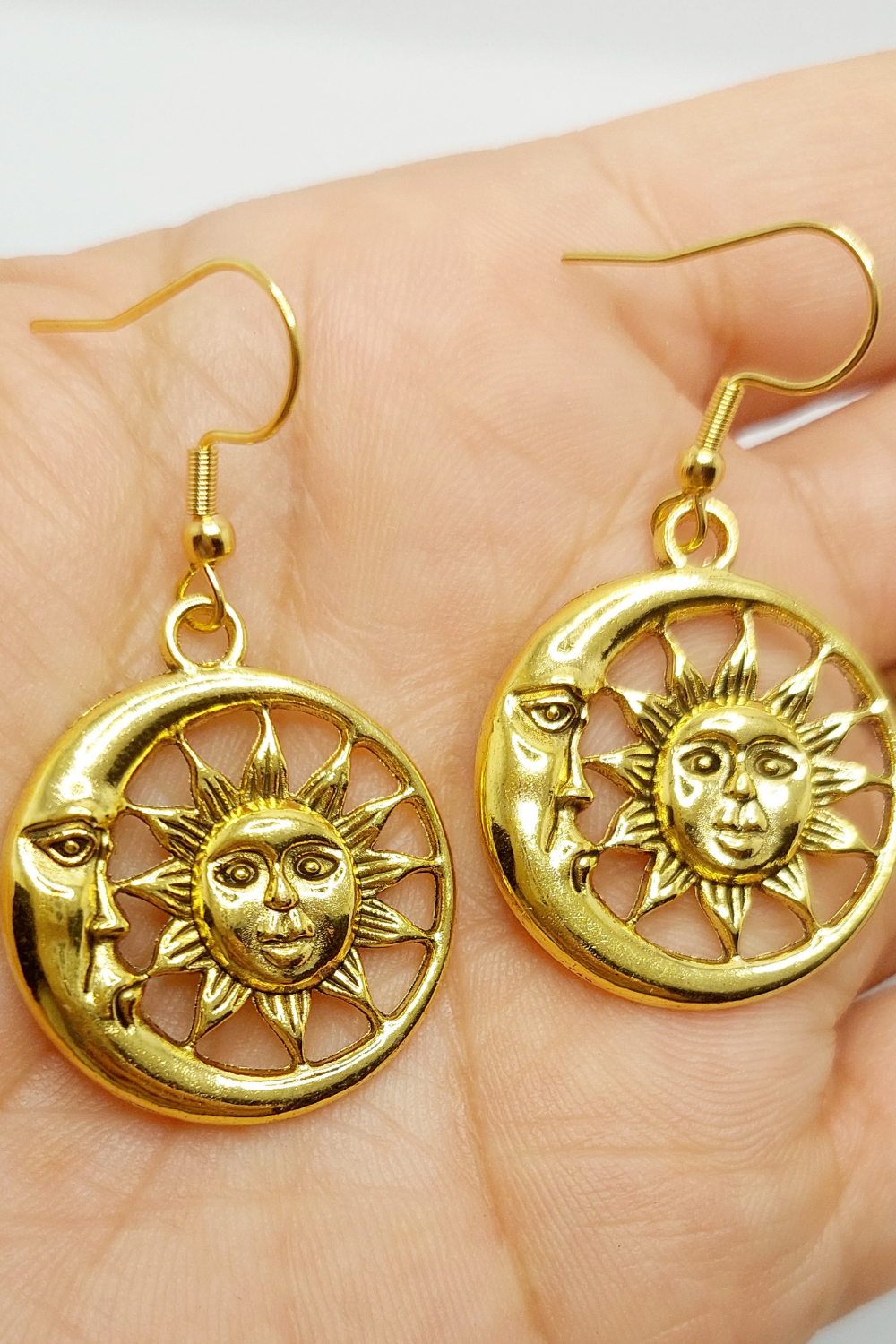 Gold Sun Crescent Charm Earrings