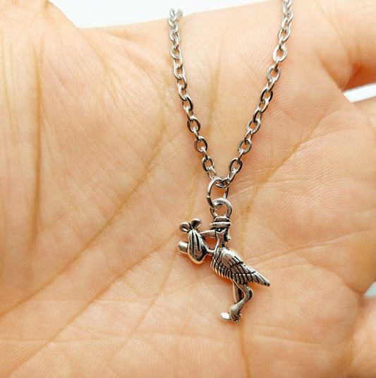 Baby Stork Charm Necklace
