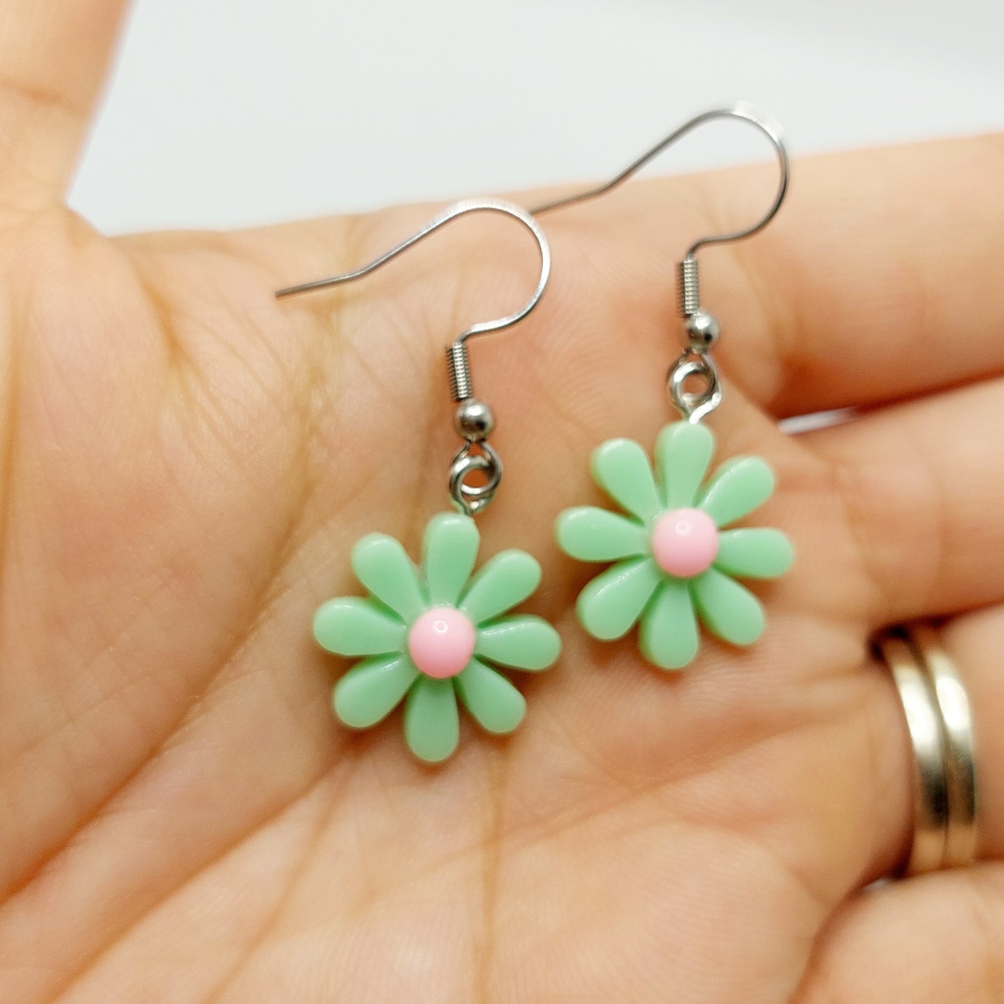 Green Daisy Charm Earrings