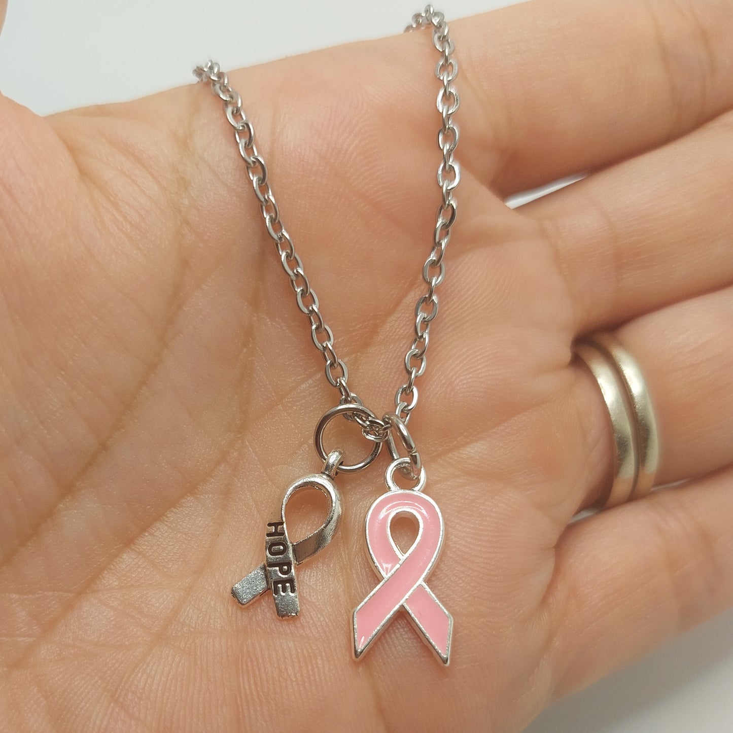 Pink Ribbon Charm Necklace