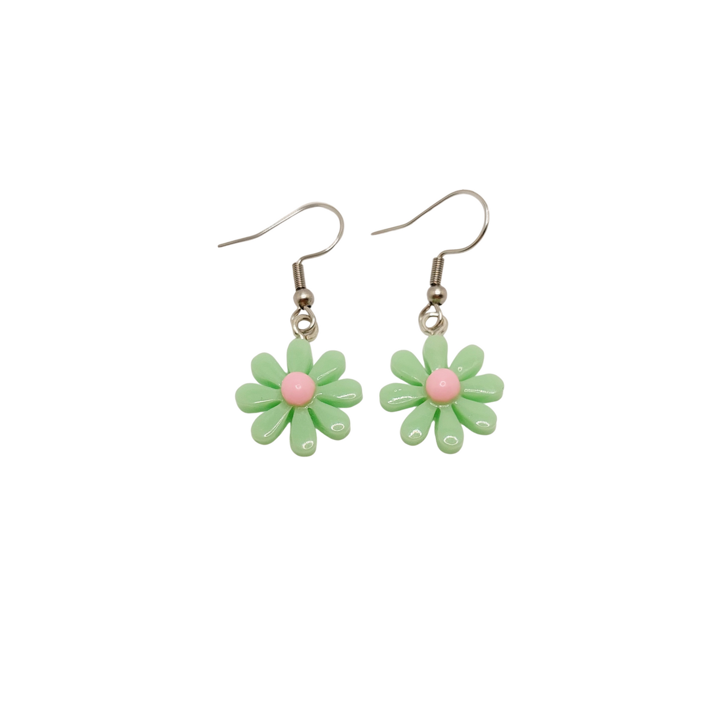 Green Daisy Charm Earrings