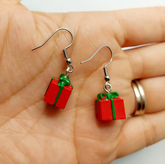 Red Gift Box Charm Earrings