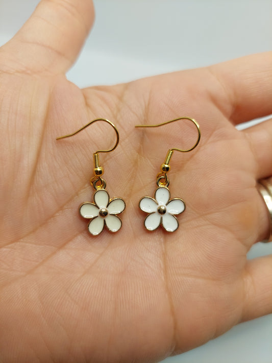 White Flower Charm Earrings