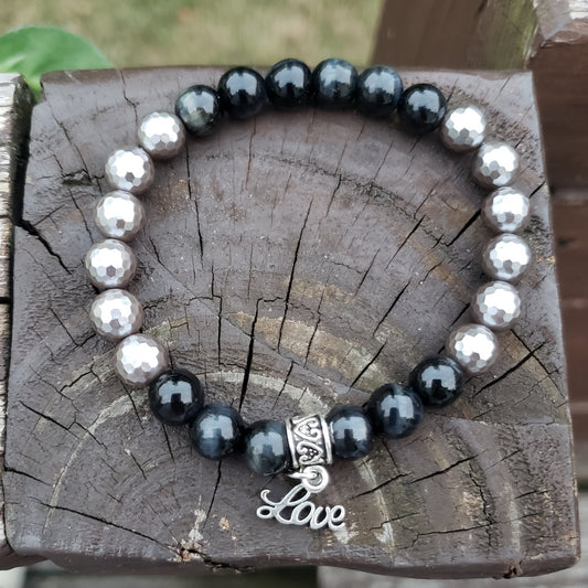 Black Silver Elastic Stretch Bracelet